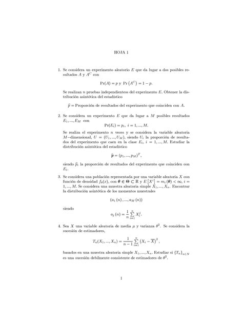 Hoja1ejercicios Inferencia Estadística Hoja 1 Se Considera Un Experimento Aleatorioeque Da