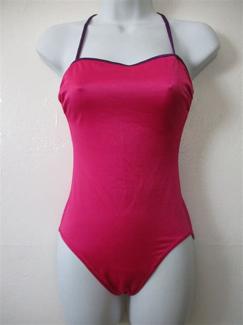 70 S Deweese Fuchsia Swimsuit Vintage One Piece Bat Gem