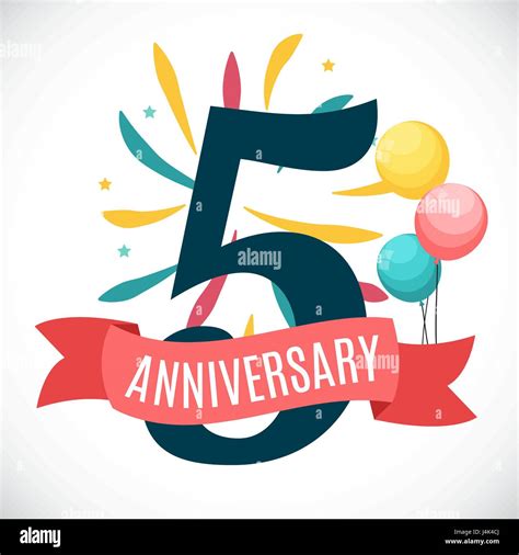 Anniversary 5 Years Template With Ribbon Vector Illustration Stock