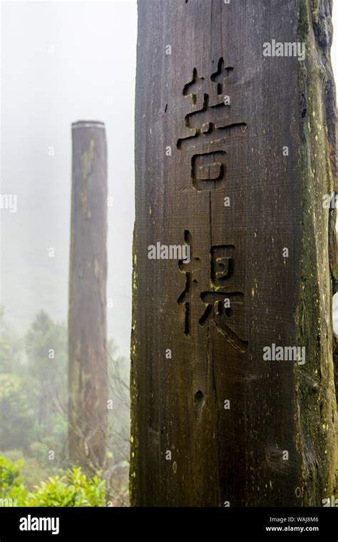 Tall Wooden Steles At The Wisdom Path Lantau Island Hong Kong China