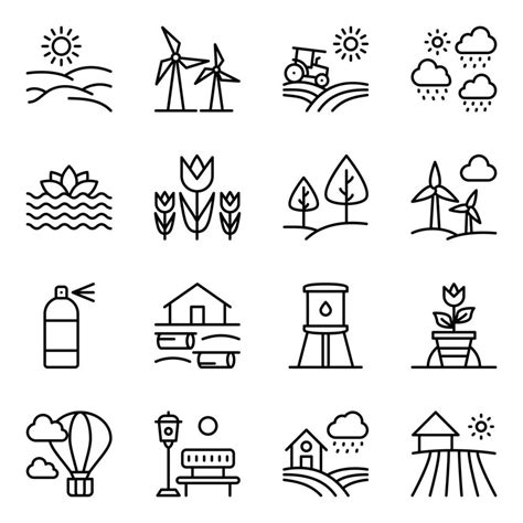 Agriculture And Landscapes Linear Icons Vector Art At Vecteezy