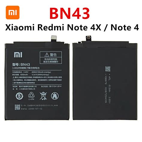 Batería original BN43 de 100 mAh para móvil para Xiaomi Redmi Note 4X