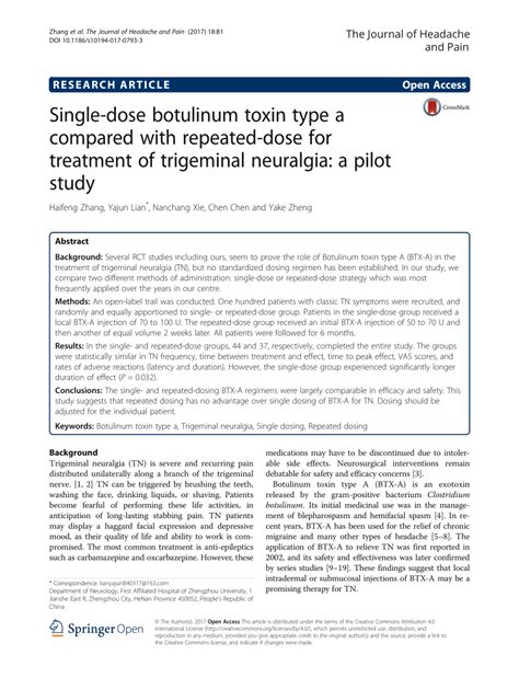 Pdf Single Dose Botulinum Toxin Type A Compared With Repeated Dose