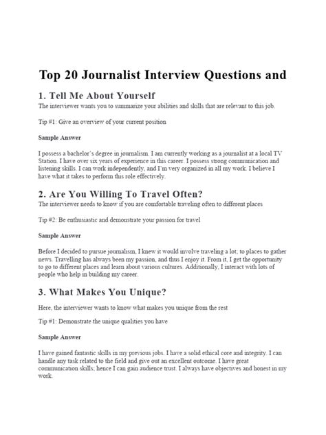 Top 20 Journalist Interview Questions and | PDF | Leadership | Journalism