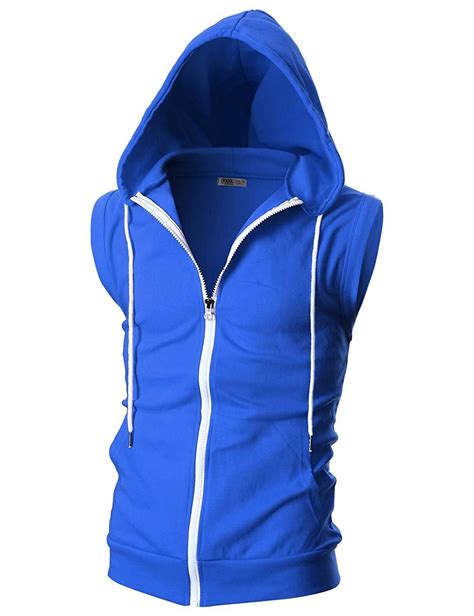 Ohoo Mens Slim Fit Sleeveless Lightweight Zip Up Hooded Vest With