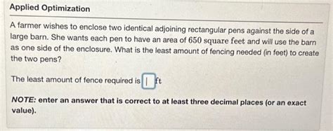 Solved Applied Optimization A Farmer Wishes To Enclose Two Chegg