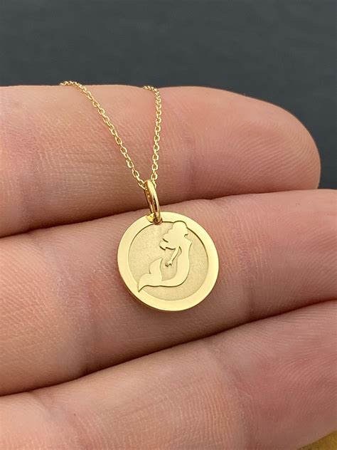 14k Solid Gold Mermaid Necklace Personalized Mermaid Pendant Gold Mermaid Sea Princess