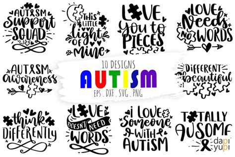 Autism Quotes Svg Bundle Autism Awareness Lettering Bundle