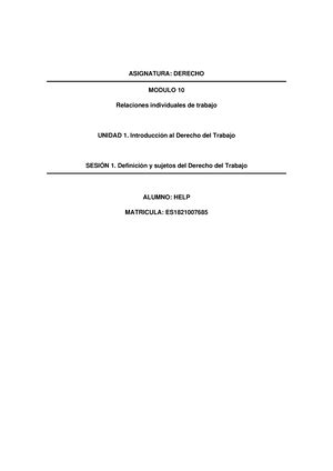 M10 U1 S1 A1 Introducción al Derecho Laboral LICENCIATURA EN