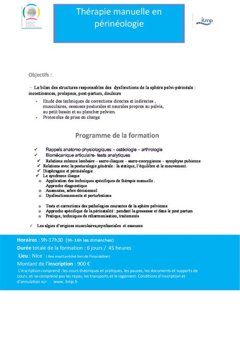 Programme Th Rapie Manuelle Pr In Ologie Institut De Th Rapie