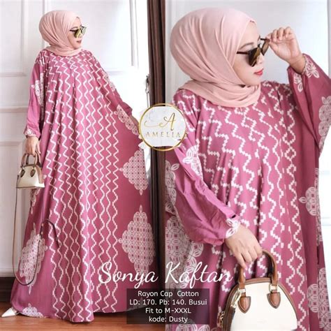 Jual Kaftan Wanita Sonya Kaftan Size Jumbo Xxxxl Motif Daun Lengan