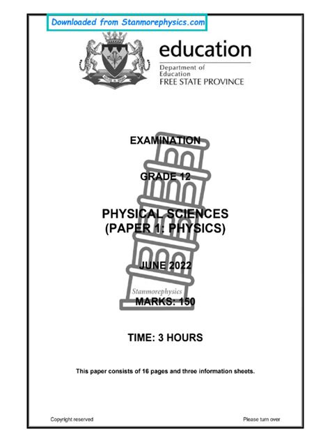 Fs Physical Sciences Grade 12 June 2022 P1 And Memo Pdf