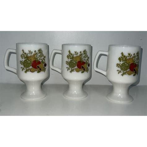 Corningware Dining Vintage Corning Ware White Milk Glass Pedestal Mugs Spice Of Life