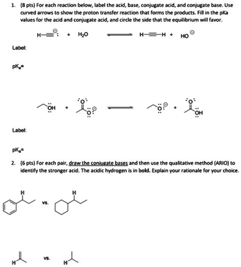 SOLVED For Each Reaction Below Label The Acid Base Conjugate Acid