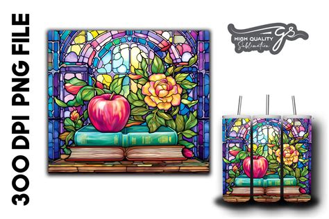 Books Flowers Apple Stained Glass Graphic By Glamousita Sublimation