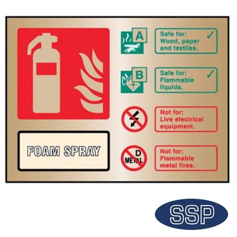 Afff Foam Fire Extinguisher Id Sign Solid Brass 200x100mm Ssp Direct