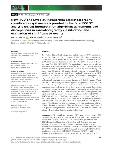 Pdf New Figo And Swedish Intrapartum Cardiotocography Classification Systems Incorporated In