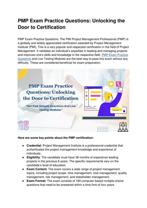 Ppt Pmp Exam Practice Questions Unlocking The Door To Certification