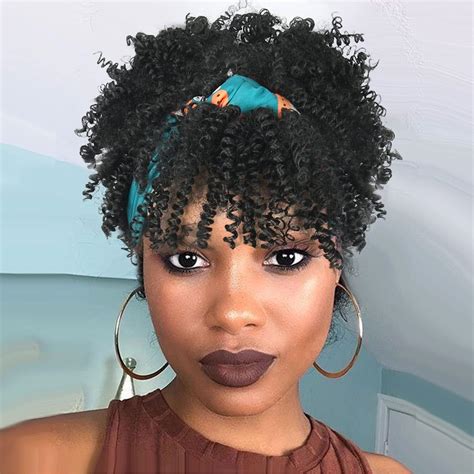 Leosa Black Afro Curly Headband Wig With Bangs Short Kinky