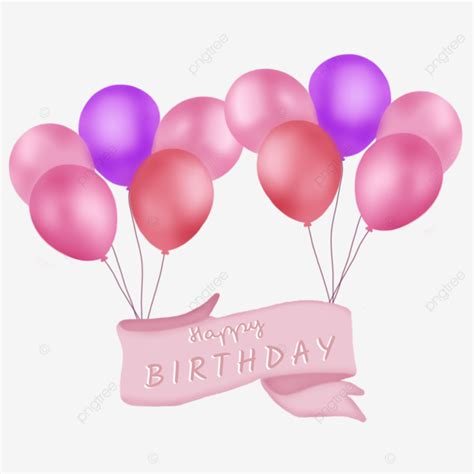 Happy Birthday Banner Decoration With Colorful Balloons Pink Ribbon ...