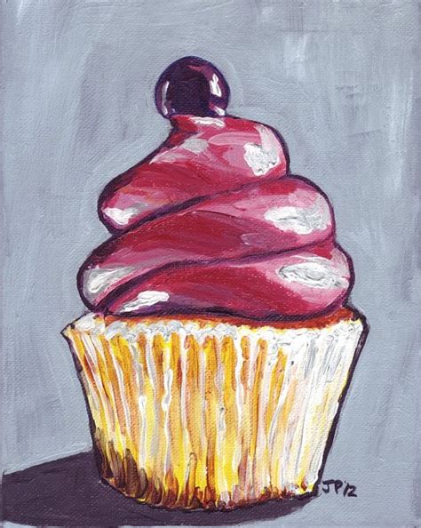 Acrylic Cupcake Painting Print Cupcake Art Pink Cupcake Painting On