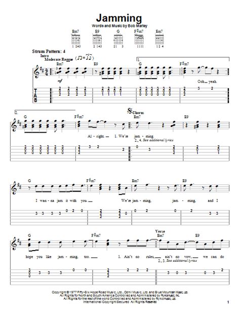 Jamming Sheet Music Bob Marley Easy Guitar Tab