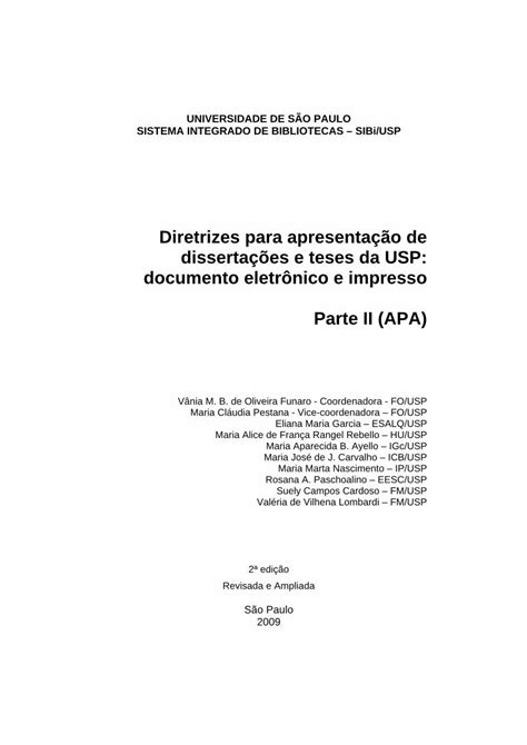 Pdf Diretrizes Para Apresenta O De Disserta Es E Teses Da Usp