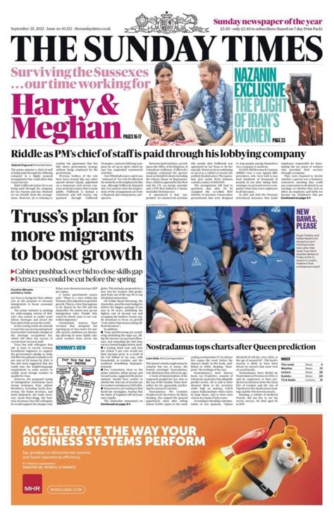 Sunday Times Front Page 25th Of September 2022 Tomorrows Papers Today