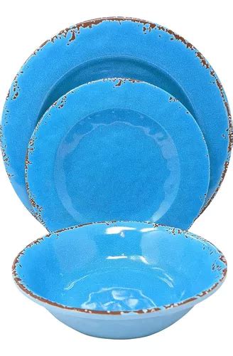 Set De Vajilla Platos Azul Melamina 12 Pzs Durable Melamine Envío gratis