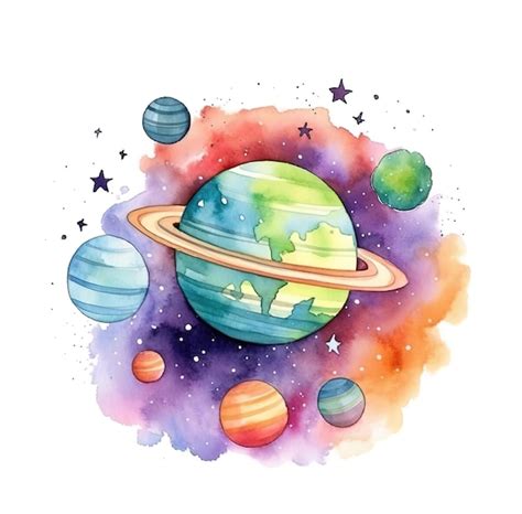 Acuarela Clipart Planeta Multicolor Con Anillos En El Espacio Generado Ai Foto Premium