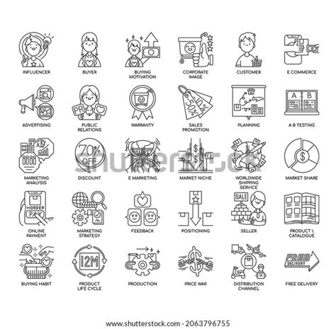 Marketing Thin Line Pixel Perfect Icons Stock Vector Royalty Free