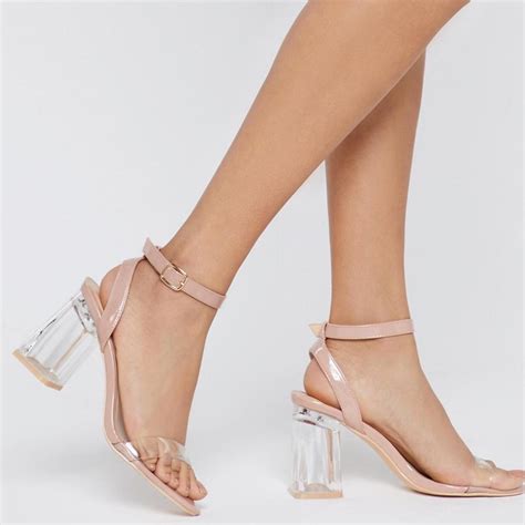 Faux Leather Clear Block Heels In Nude Color Is As Depop