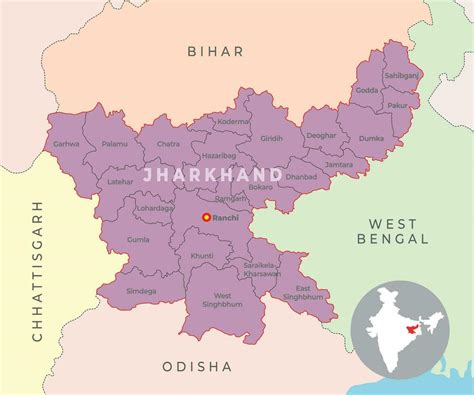 Jharkhand District Map With Neighbour State And Country 36224614 Vector