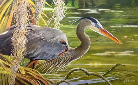 Great Blue Heron Painting | Original Oil On Canvas