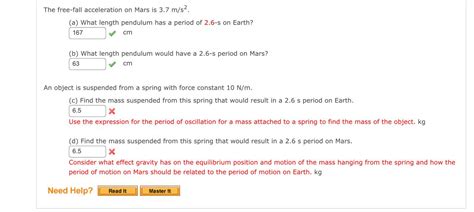 Solved The Free Fall Acceleration On Mars Is 3 7 M S2 A