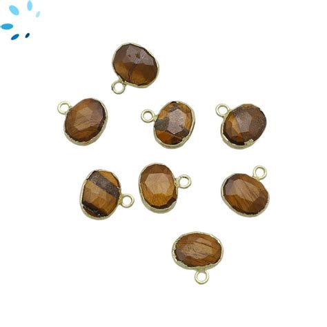 Tiger Eye Oval Shape X Mm Gold Electroplated Charm Set Of