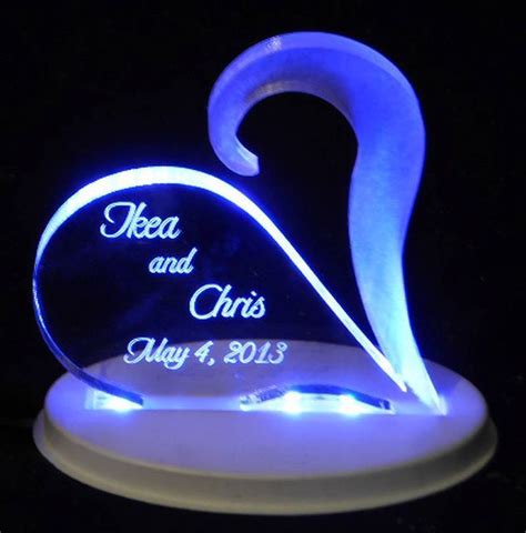 Personalized Open Heart Acrylic Wedding Cake Topper Optional Led Light Base Wedding Cake