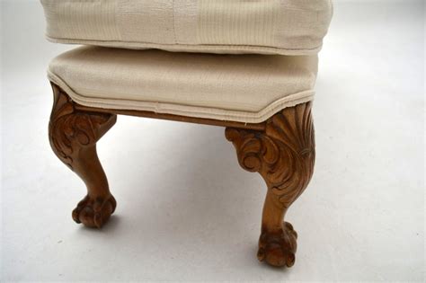 Antique Carved Walnut Upholstered Foot Stool Marylebone Antiques