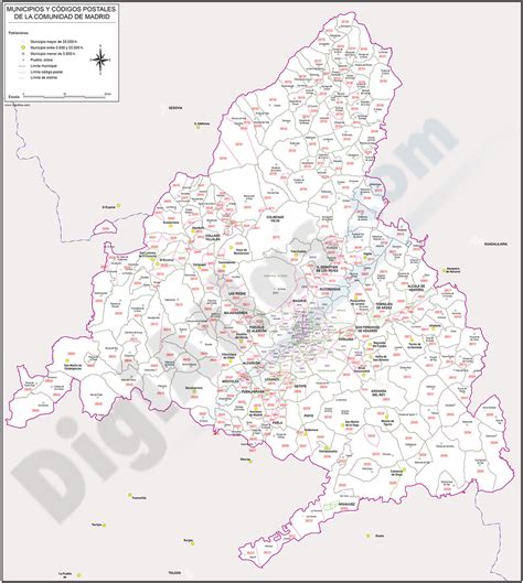 Madrid - mapa autonómico con municipios y códigos postales