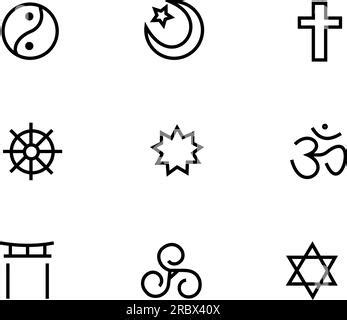 World religion symbols set. Islam, Judaism, Christianity, Hinduism ...