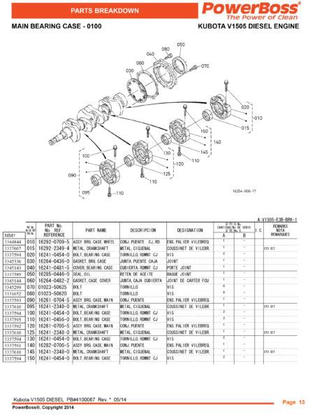 Kubota V1505 Parts Catalogue Diesel Spares