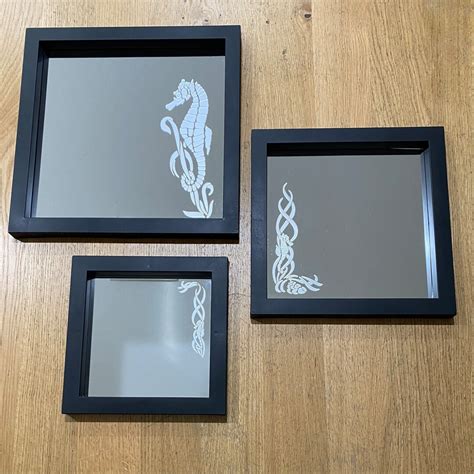 Seahorse Etched Mirror Set 3 Piece Square Mirrors Etched With Coastal