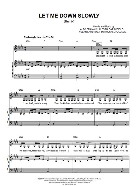 Alec Benjamin Ft Alessia Cara Let Me Down Slowly Piano Sheet Music Download Print Let Me