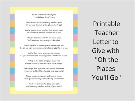 Teacher Letter For Oh The Places You Ll Go By Dr Seuss Etsy Canada