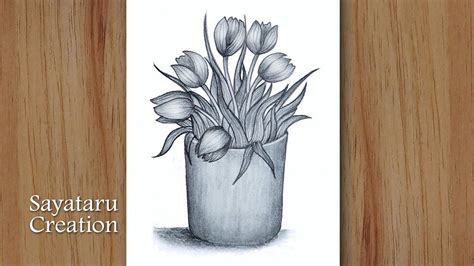 Pencil Drawings Of Flowers In A Vase