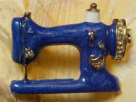 B 178 Betsey Johnson Stunning Adorable Gold Plated Antique Detailed Style Blue Enamel Sewing