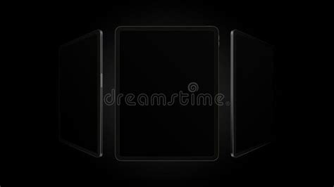 Dark Tablet Mockup From Different Angles Black Theme Stock Vector