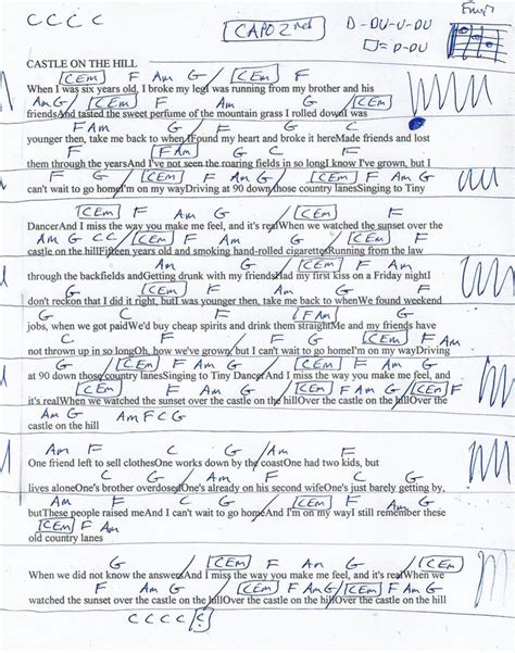 Castle On The Hill Ed Sheeran Guitar Chord Chart Capo 2nd Fret