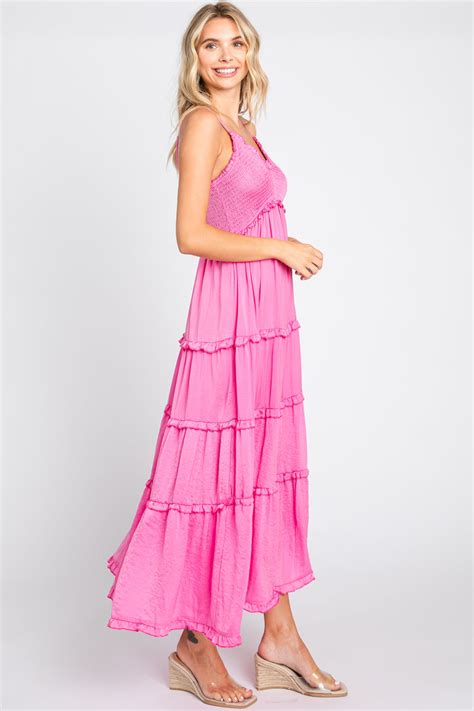 Pink Smocked Ruffle Tiered Maxi Dress Pinkblush