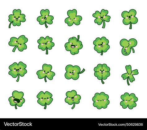 Cute Kawaii Lucky Clover Royalty Free Vector Image